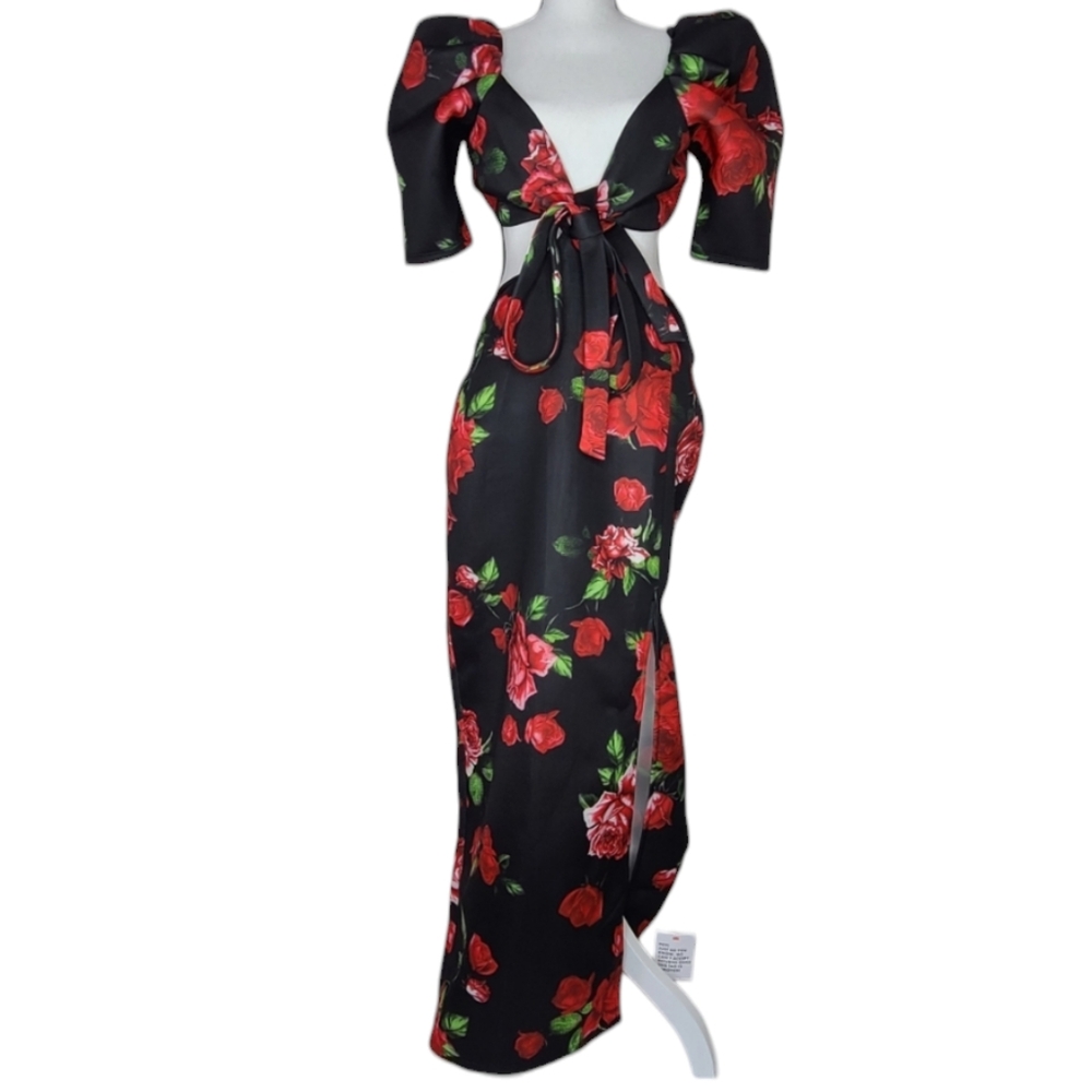 ASOS Design Cut Out Pencil Maxi Dress Rose Bloom Multi Size 12 NWOT